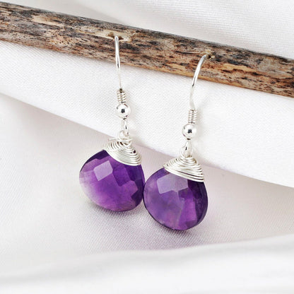 Amethyst Tropfen Ohrringe - 925 Sterling Silber Edelstein Ohrhänger - OHR925-85