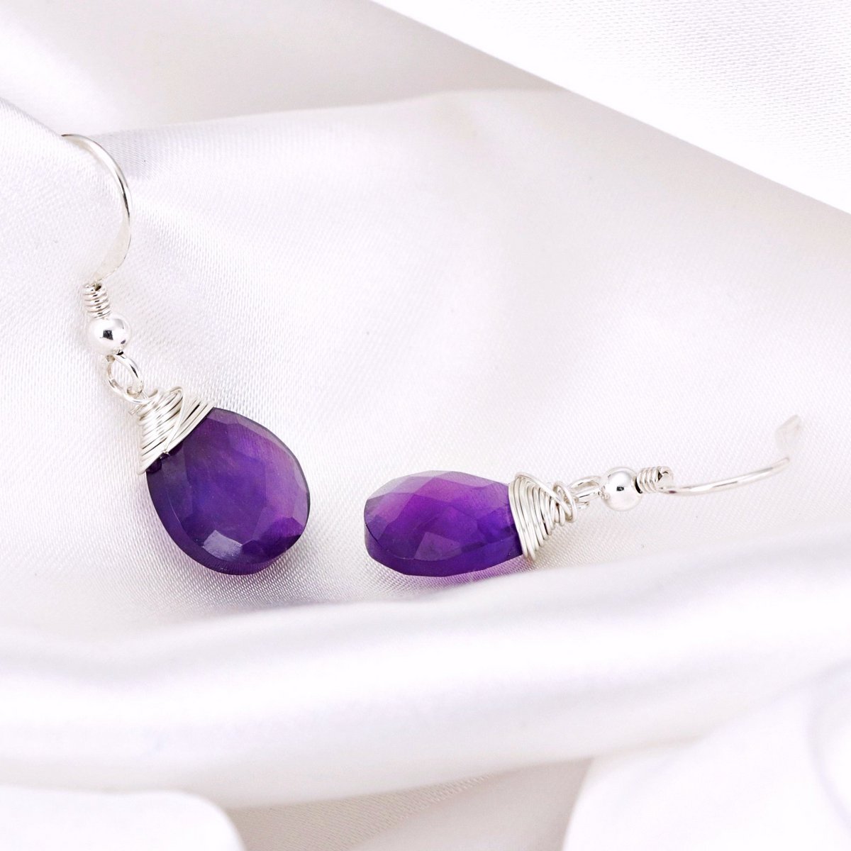 Amethyst Tropfen Ohrringe - 925 Sterling Silber Edelstein Ohrhänger - OHR925-85