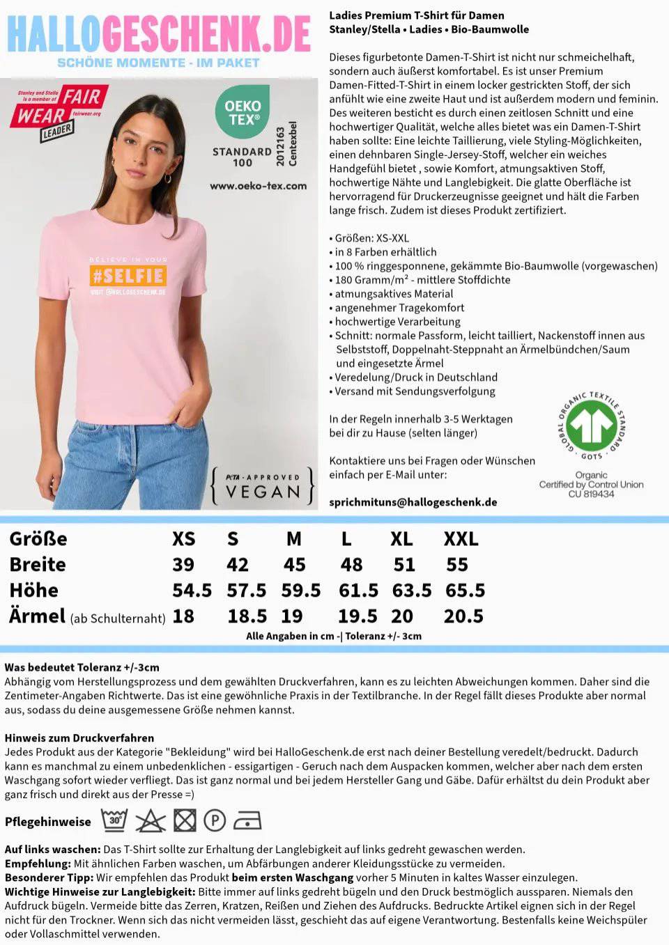 Belive in your selfie • Hashtag • Ladies Premium T-Shirt XS-2XL aus Bio-Baumwolle für Damen • Exklusivdesign • personalisiert