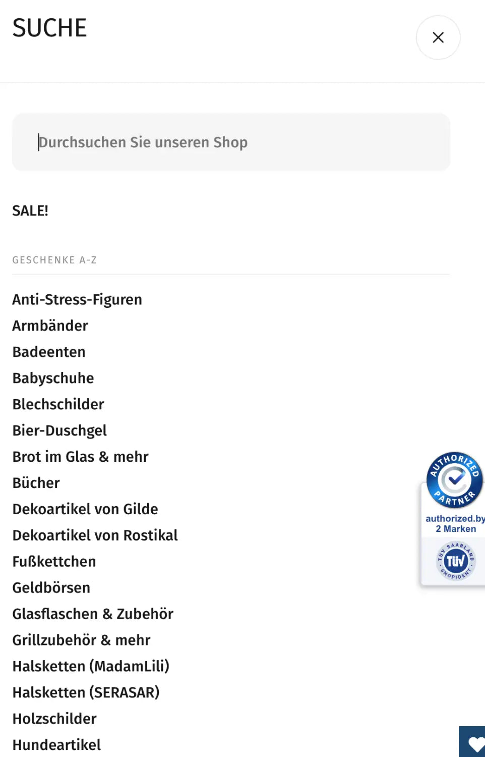 Die SUCH-Funktion mit zwei Features bei HalloGeschenk.de