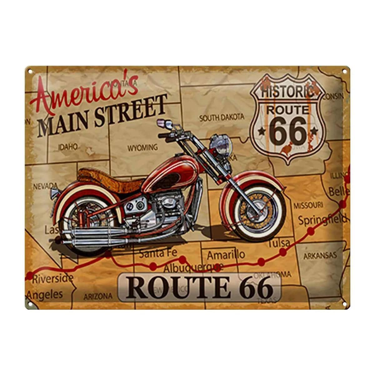 Blechschild Motorrad 40x30cm Americas main street route 66 Deko Schild