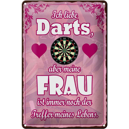 Blechschild Spruch 20x30cm Ich liebe Darts aber meine Frau