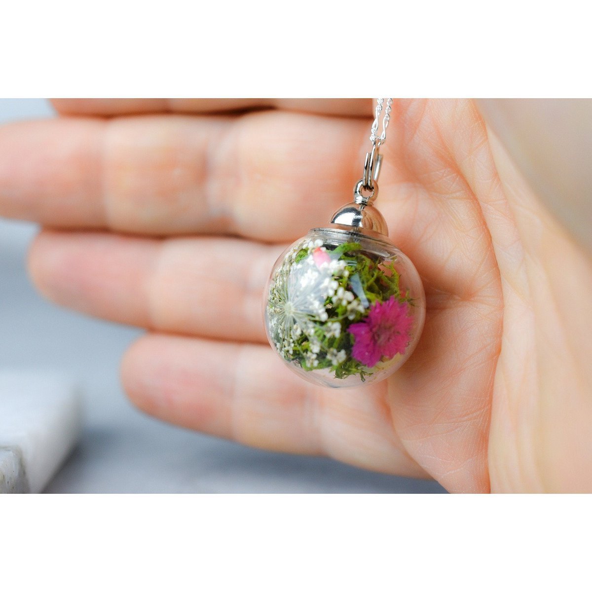 Blumenstrauß-Anhänger - 925 Echte Florale Sterling Silber Halskette Chrysantheme - K925-78