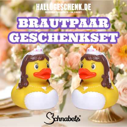 Brautpaar Ehepaar Trauung Hochzeit Gästegeschenk • Quietsche-Ente / Badeente Set