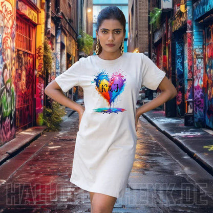 Buntes Herz Splash • 4 Versionen • Ladies Premium T-Shirt Kleid aus Bio-Baumwolle S-2XL • Exklusivdesign • personalisiert