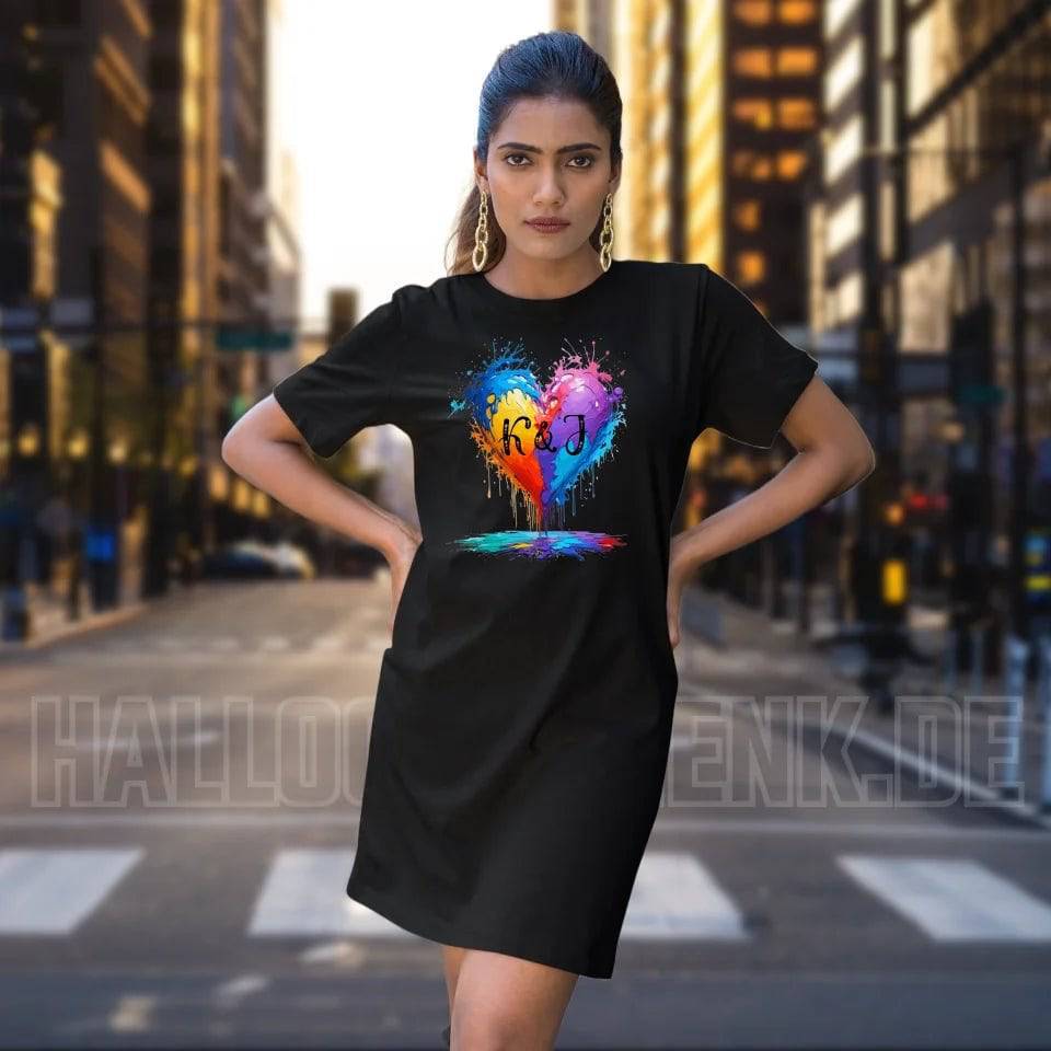 Buntes Herz Splash • 4 Versionen • Ladies Premium T-Shirt Kleid aus Bio-Baumwolle S-2XL • Exklusivdesign • personalisiert