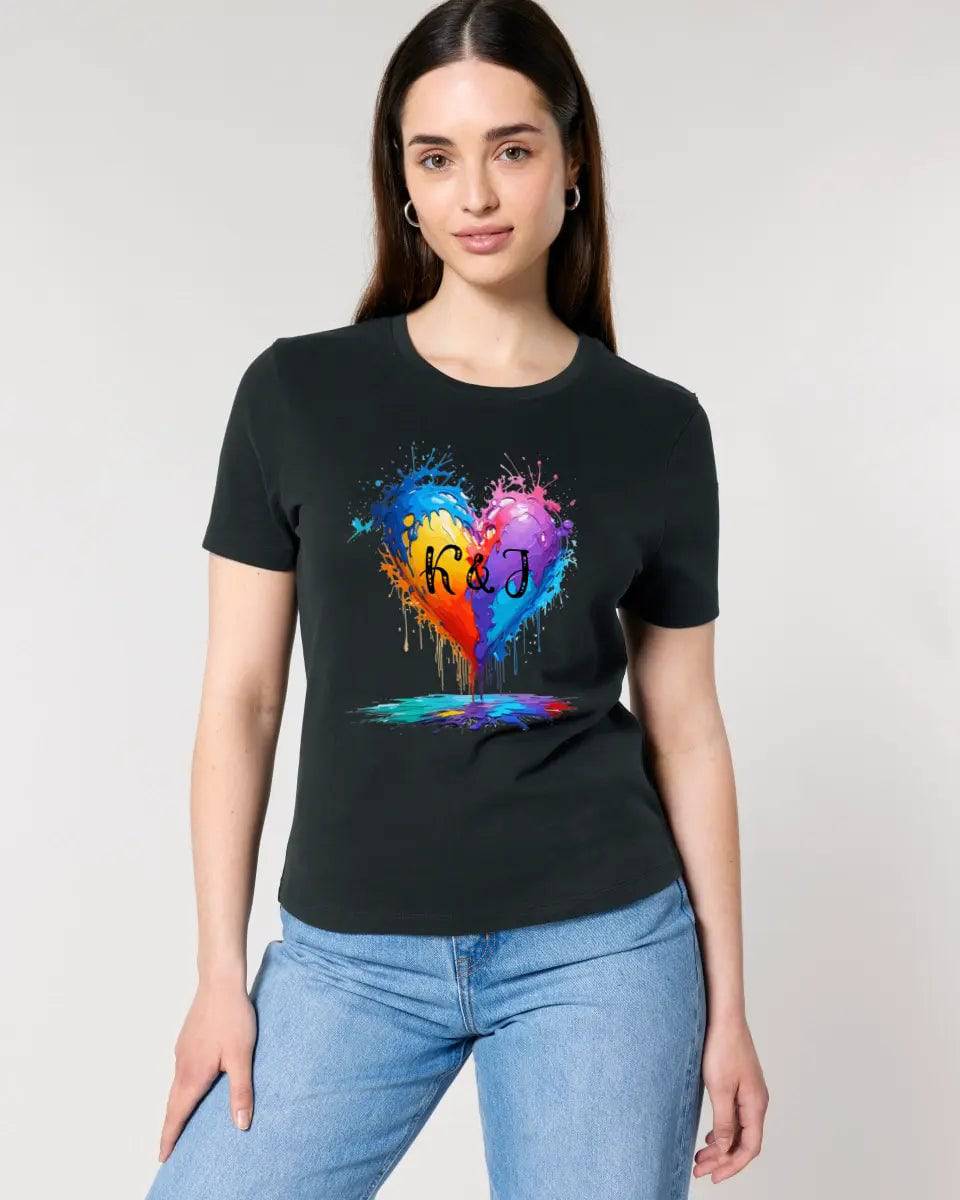 Buntes Herz Splash • Ladies Premium T-Shirt XS-2XL aus Bio-Baumwolle für Damen • Exklusivdesign • personalisiert