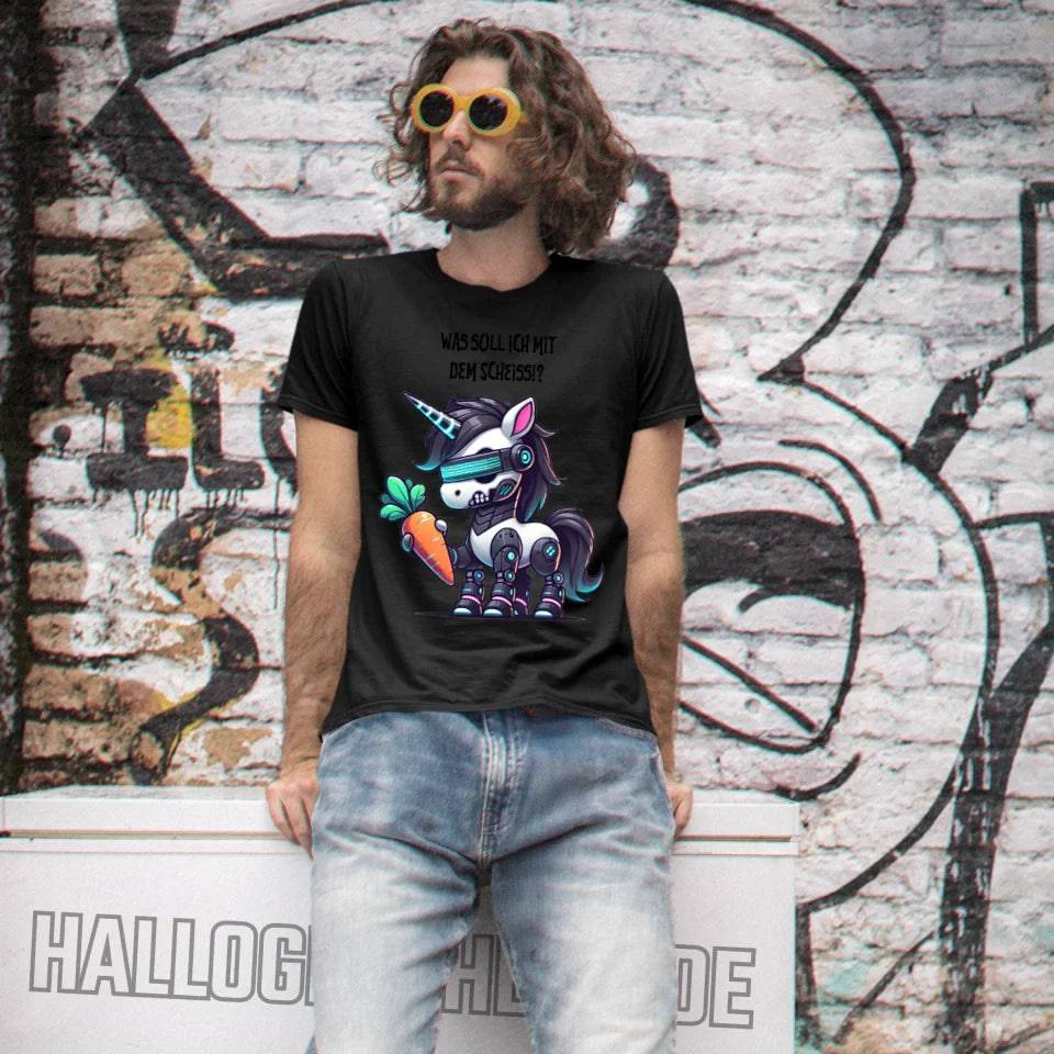 CYBER EINHORN + Text • Halloween • Unisex Premium T-Shirt XS-5XL aus Bio-Baumwolle für Damen & Herren • Exklusivdesign • personalisiert