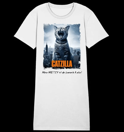 Catzilla • Katze • Ladies Premium T-Shirt Kleid aus Bio-Baumwolle S-2XL • Exklusivdesign • personalisiert