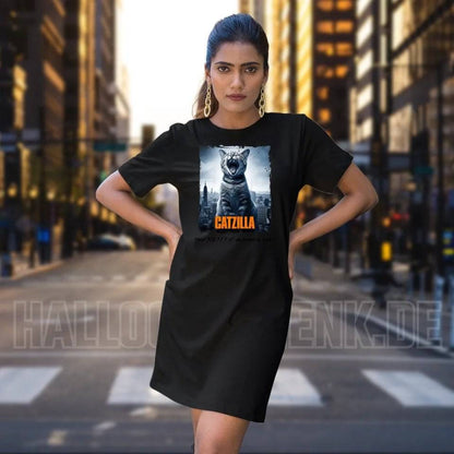 Catzilla • Katze • Ladies Premium T-Shirt Kleid aus Bio-Baumwolle S-2XL • Exklusivdesign • personalisiert