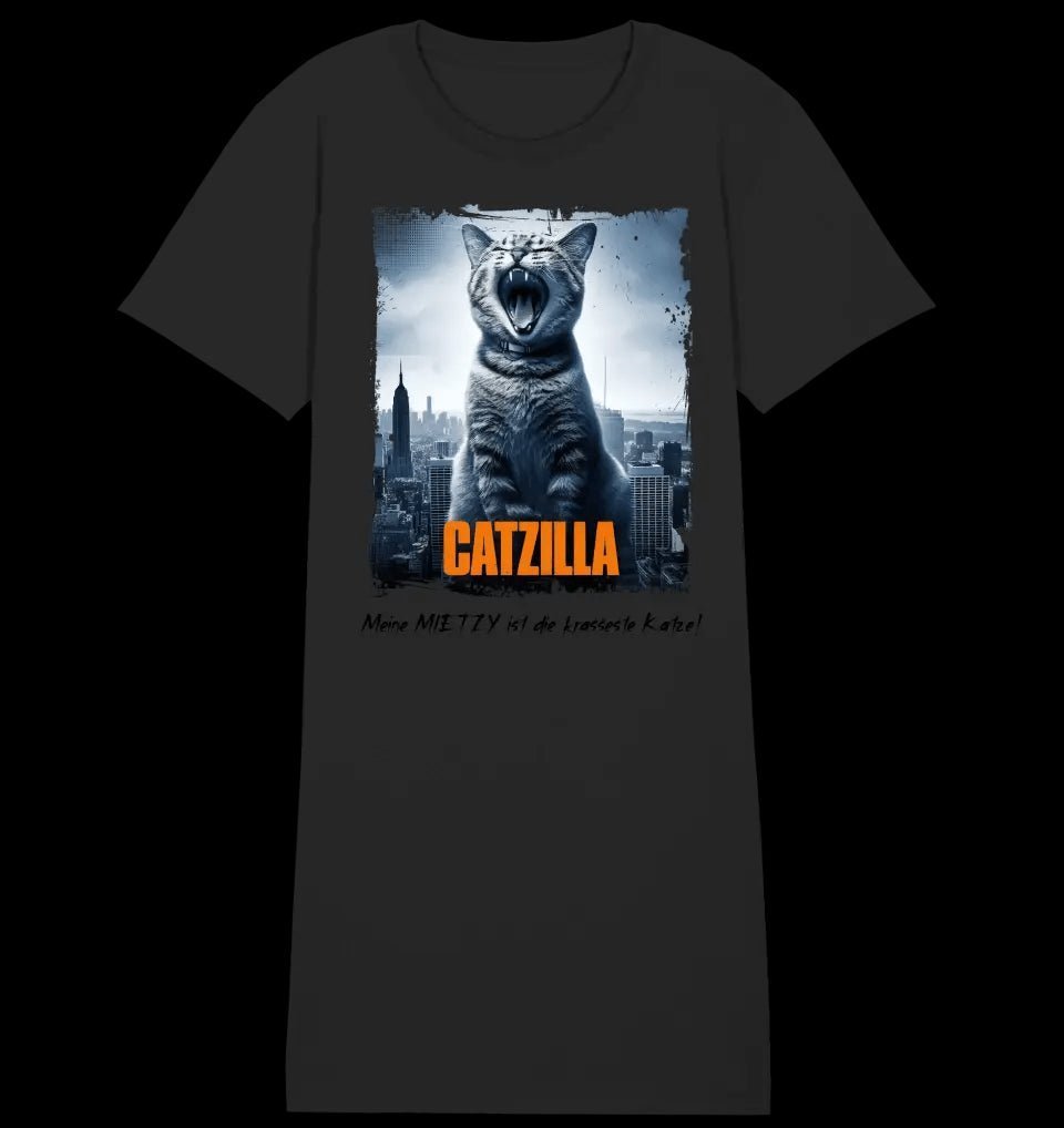 Catzilla • Katze • Ladies Premium T-Shirt Kleid aus Bio-Baumwolle S-2XL • Exklusivdesign • personalisiert