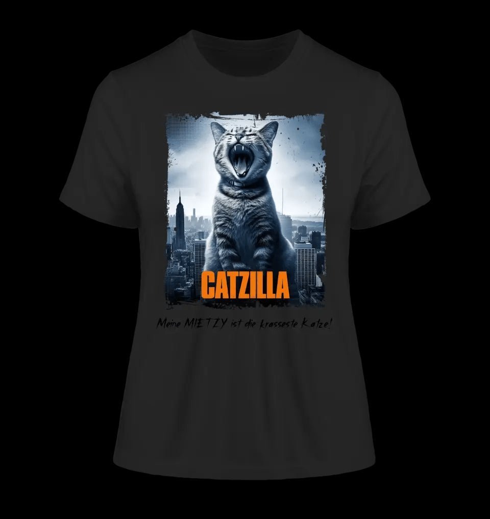 Catzilla • Katze • Ladies Premium T-Shirt XS-2XL aus Bio-Baumwolle für Damen • Exklusivdesign • personalisiert