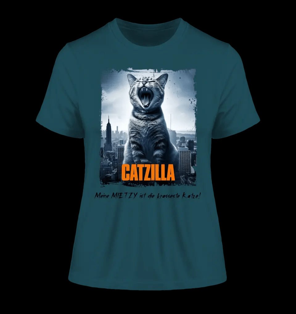 Catzilla • Katze • Ladies Premium T-Shirt XS-2XL aus Bio-Baumwolle für Damen • Exklusivdesign • personalisiert