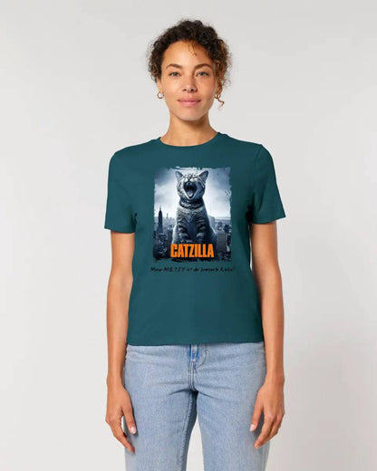 Catzilla • Katze • Ladies Premium T-Shirt XS-2XL aus Bio-Baumwolle für Damen • Exklusivdesign • personalisiert