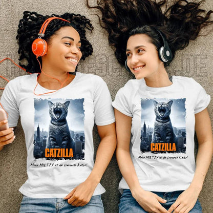 Catzilla • Katze • Ladies Premium T-Shirt XS-2XL aus Bio-Baumwolle für Damen • Exklusivdesign • personalisiert