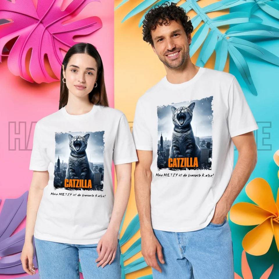 Catzilla • Katze • Unisex Premium T-Shirt XS-5XL aus Bio-Baumwolle für Damen & Herren • Exklusivdesign • personalisiert