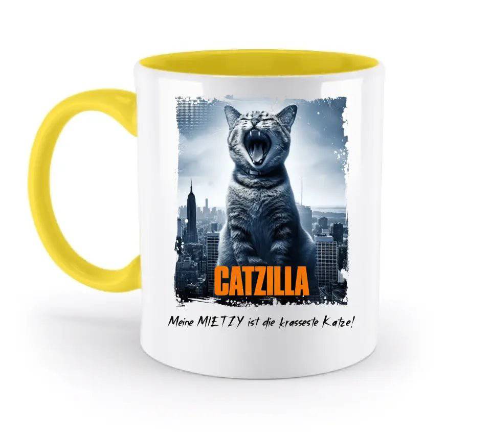 Catzilla • Katze • zweifarbige Tasse • Exklusivdesign • personalisiert