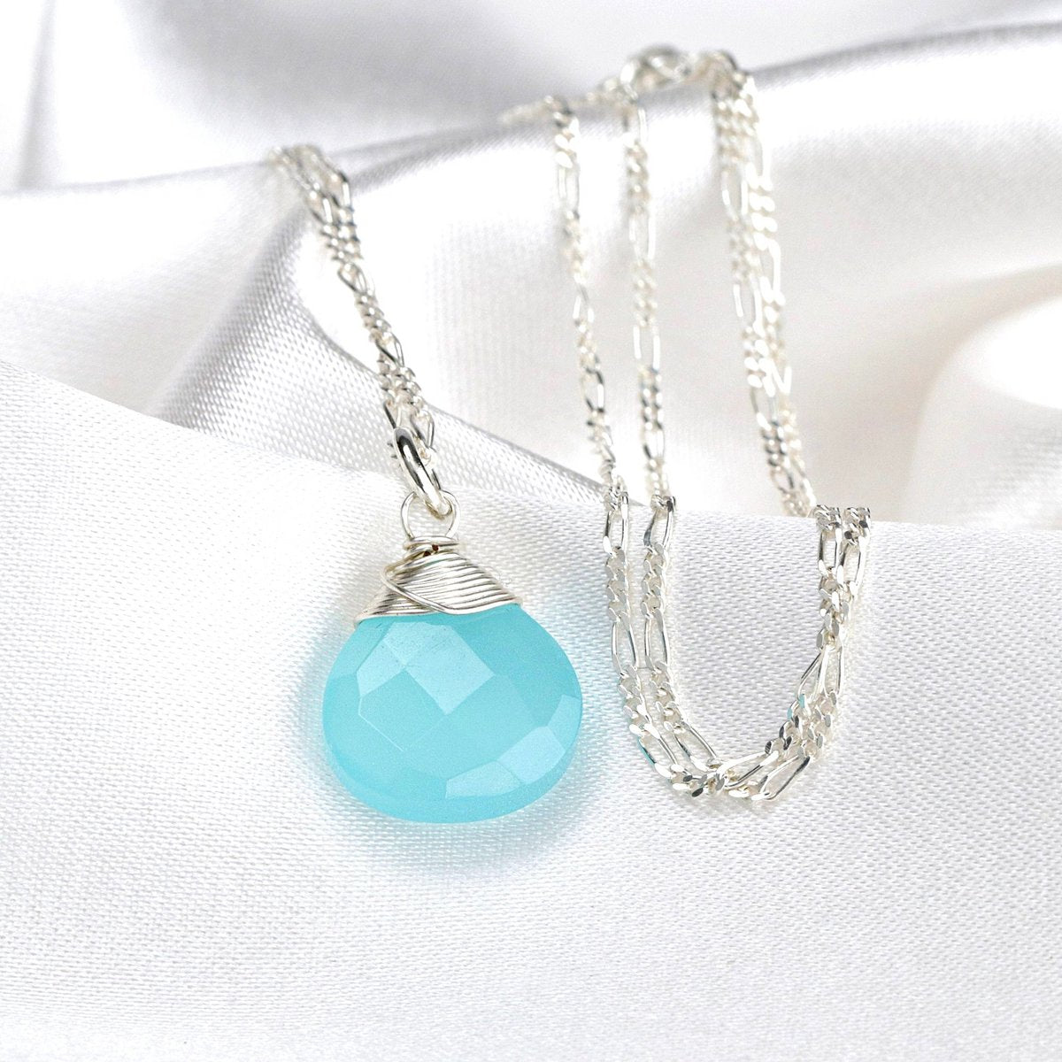 Chalcedon Edelstein Tropfen Anhänger - 925 Sterling Silber - K925-69