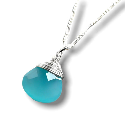 Chalcedon Edelstein Tropfen Anhänger - 925 Sterling Silber - K925-69