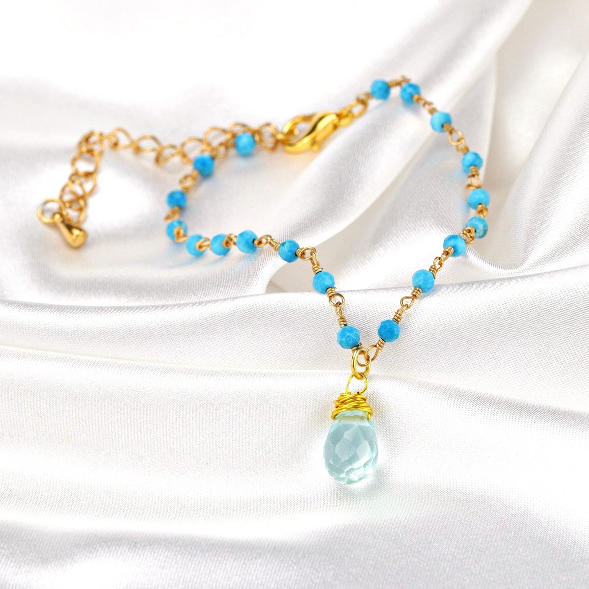 Chalcedon & Türkis Edelstein Armband Gold