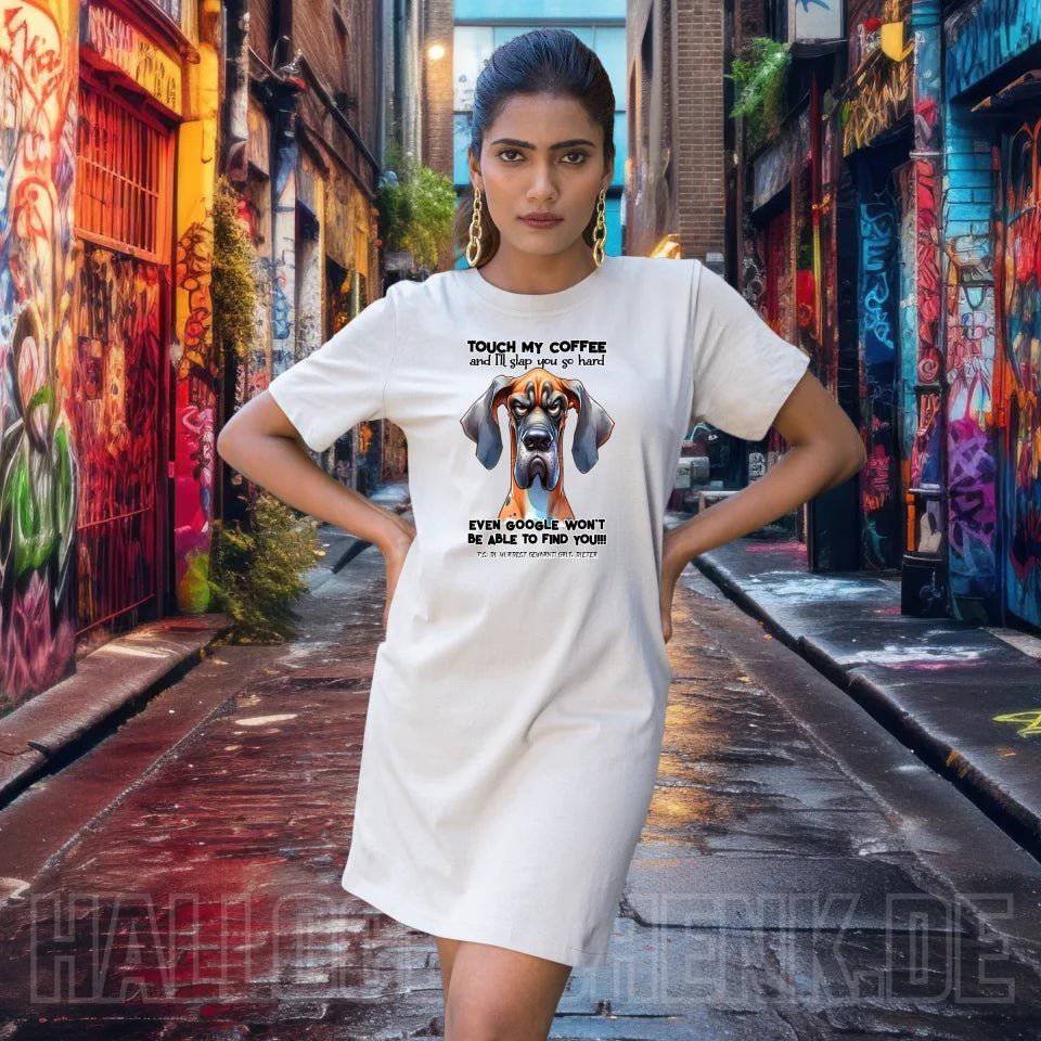 Coffee-Dog • Kaffee • Hund • 4 Versionen • Ladies Premium T-Shirt Kleid aus Bio-Baumwolle S-2XL • Exklusivdesign • personalisiert