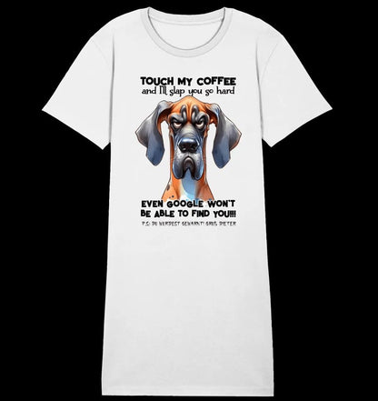 Coffee-Dog • Kaffee • Hund • 4 Versionen • Ladies Premium T-Shirt Kleid aus Bio-Baumwolle S-2XL • Exklusivdesign • personalisiert