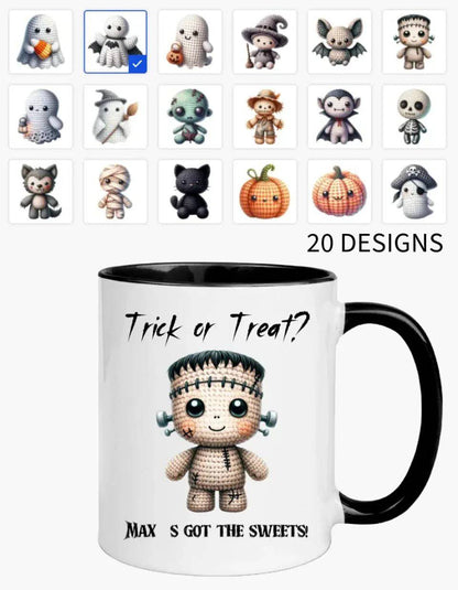 Cute Halloween • Choose from 20 Designs – Add Your Own Text • White Ceramic Mug with Color Inside • for U.S. customers