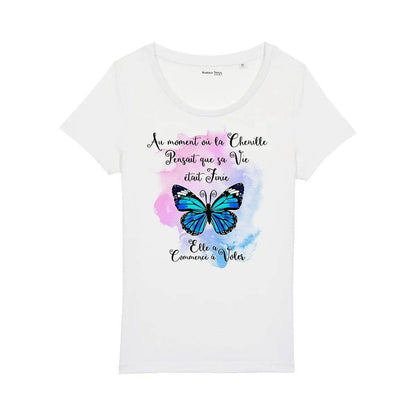 Damen-Shirt „Butterfly Transformation“ aus Bio-Baumwolle • Esoterische Glücksbringer