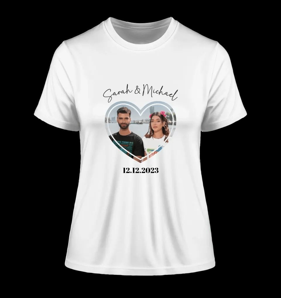 Dein Bild im "Couple-Herz"-Design - Ladies Premium T-Shirt XS-2XL aus Bio-Baumwolle für Damen