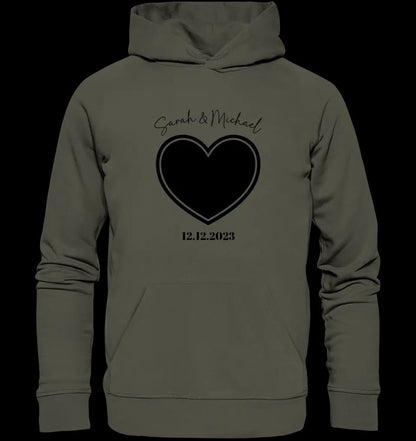 Dein Bild im "Couple-Herz"-Design • Unisex Premium Hoodie XS-5XL aus Bio-Baumwolle für Damen & Herren