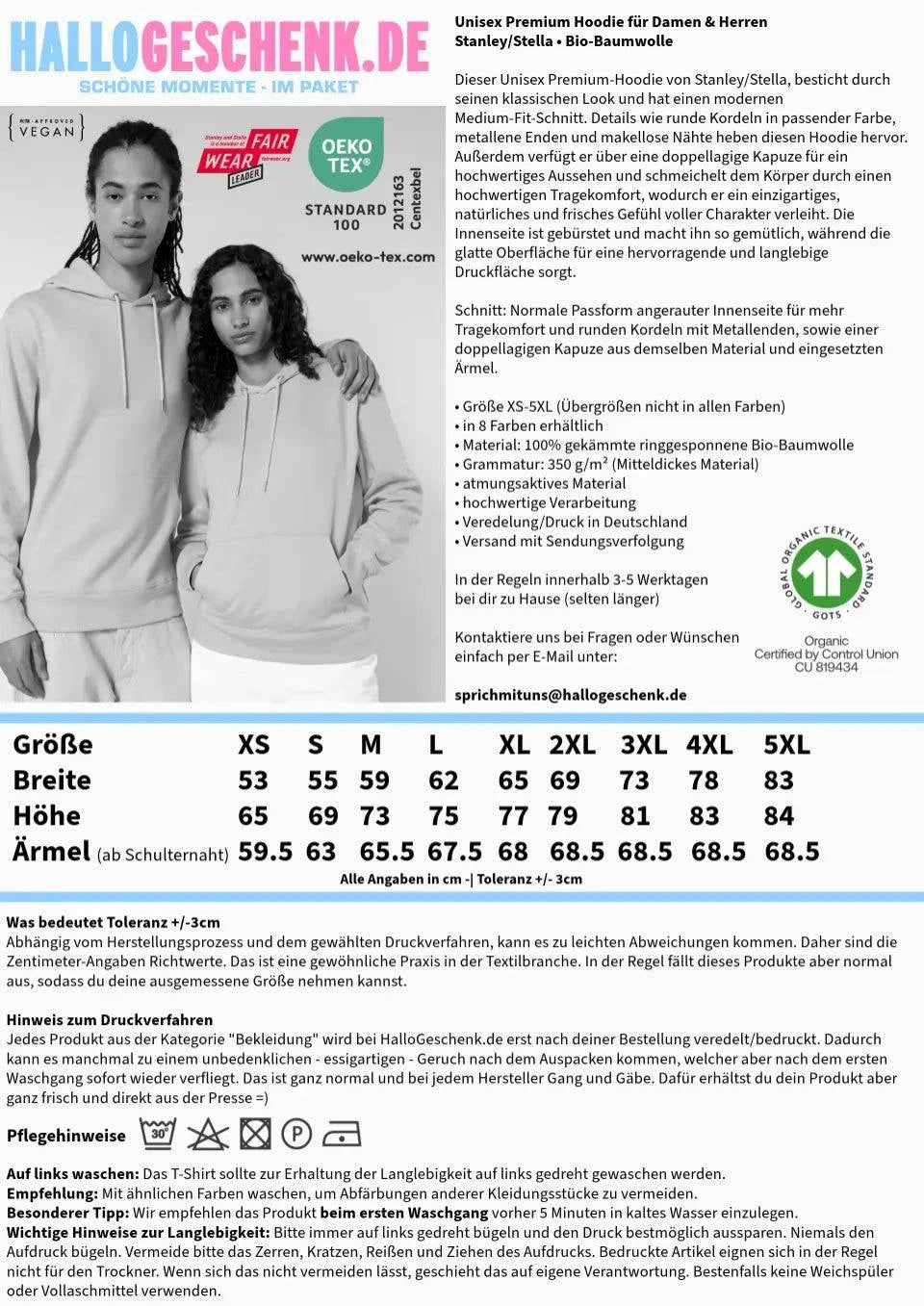 Dein Bild im "Couple-Herz"-Design • Unisex Premium Hoodie XS-5XL aus Bio-Baumwolle für Damen & Herren