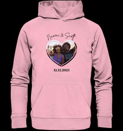 Dein Bild im "Couple-Herz"-Design • Unisex Premium Hoodie XS-5XL aus Bio-Baumwolle für Damen & Herren