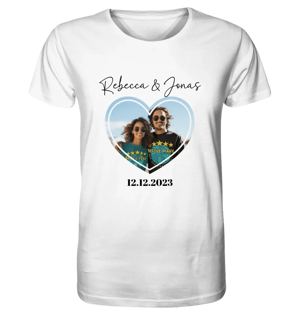 Dein Bild im "Couple-Herz"-Design - Unisex Premium T-Shirt XS-5XL aus Bio-Baumwolle für Damen & Herren