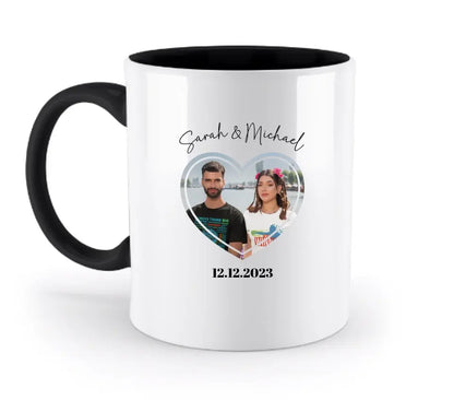 Dein Bild im "Couple-Herz"-Design - zweifarbige Tasse