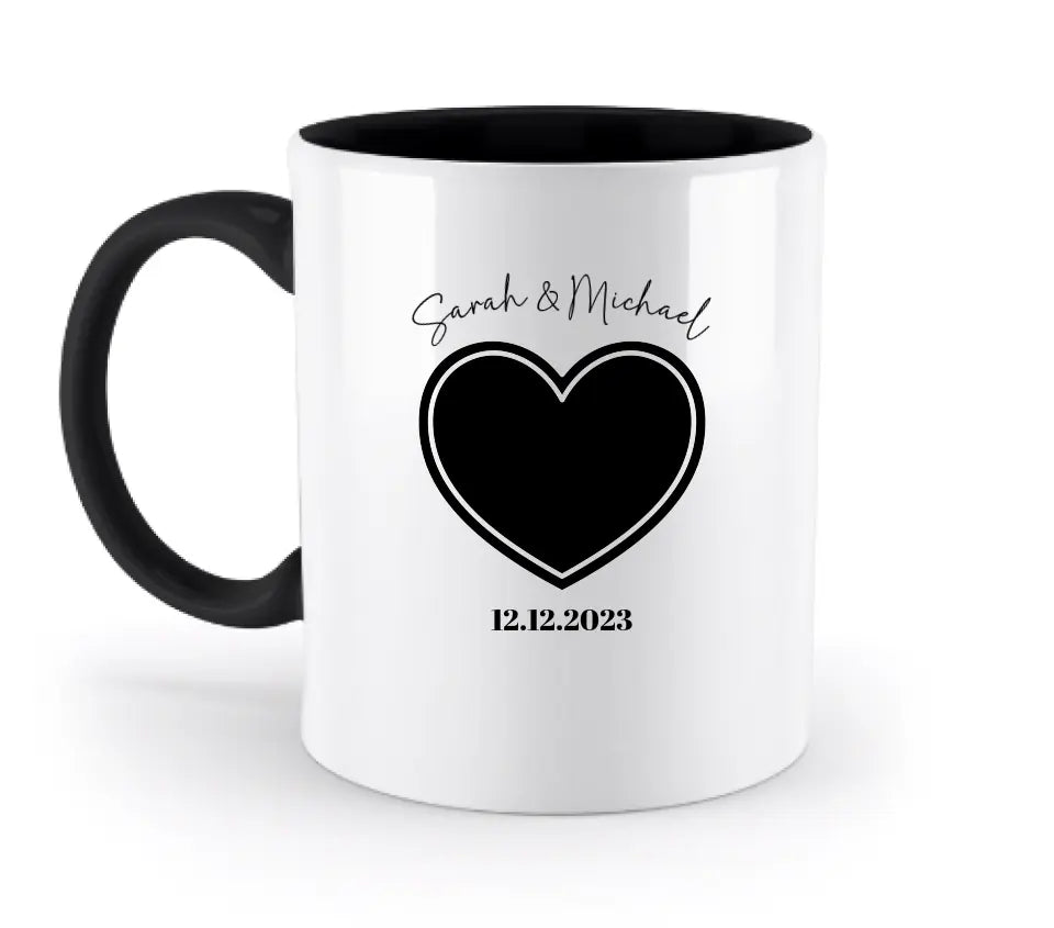 Dein Bild im "Couple-Herz"-Design - zweifarbige Tasse