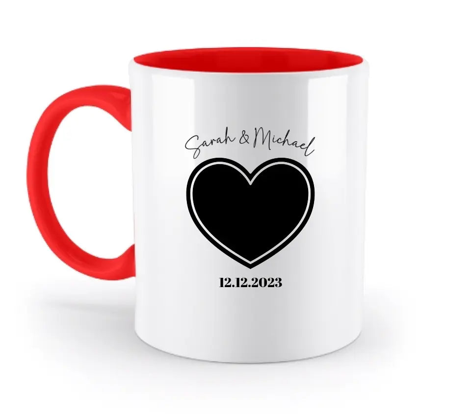 Dein Bild im "Couple-Herz"-Design - zweifarbige Tasse