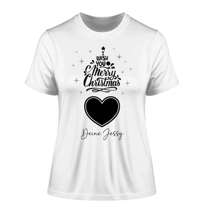 Dein Bild im Merry Christmas Tree + Name • Ladies Premium T-Shirt XS-2XL aus Bio-Baumwolle für Damen • personalisiert