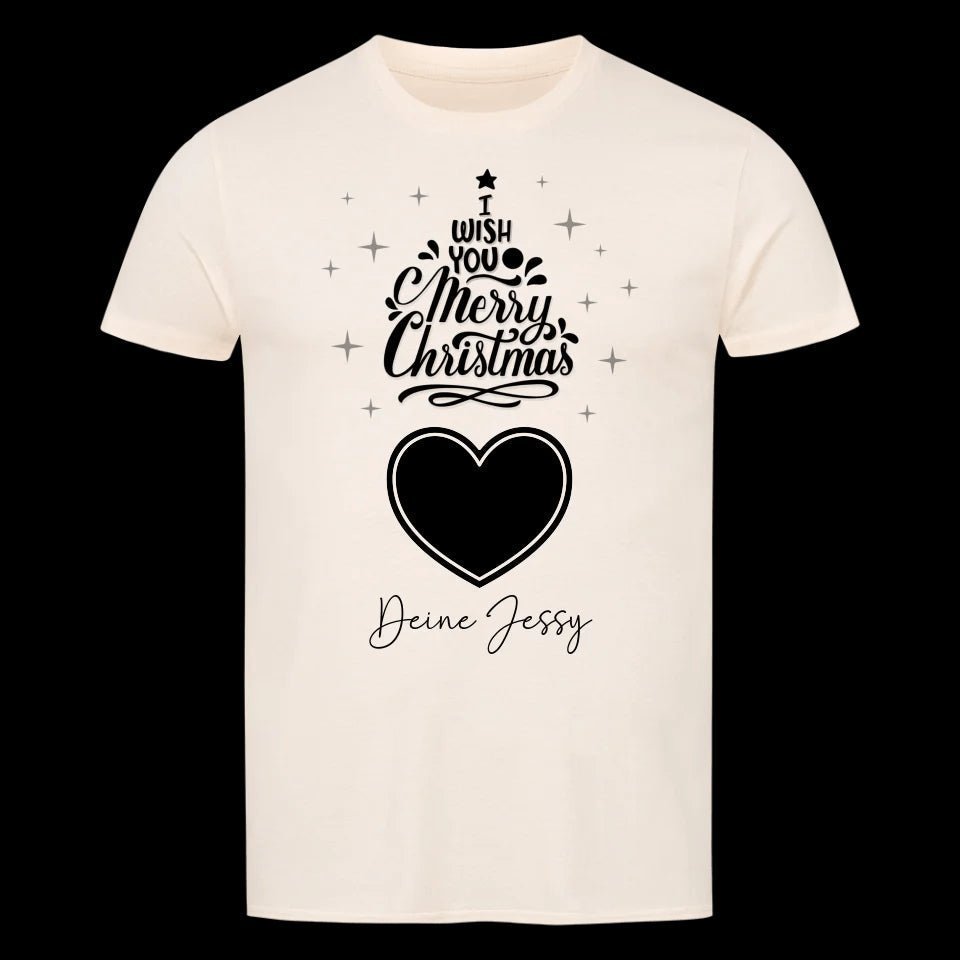 Dein Bild im Merry Christmas Tree + Name für Weihnachten • preiswertes Classic T-Shirt Unisex/Bio