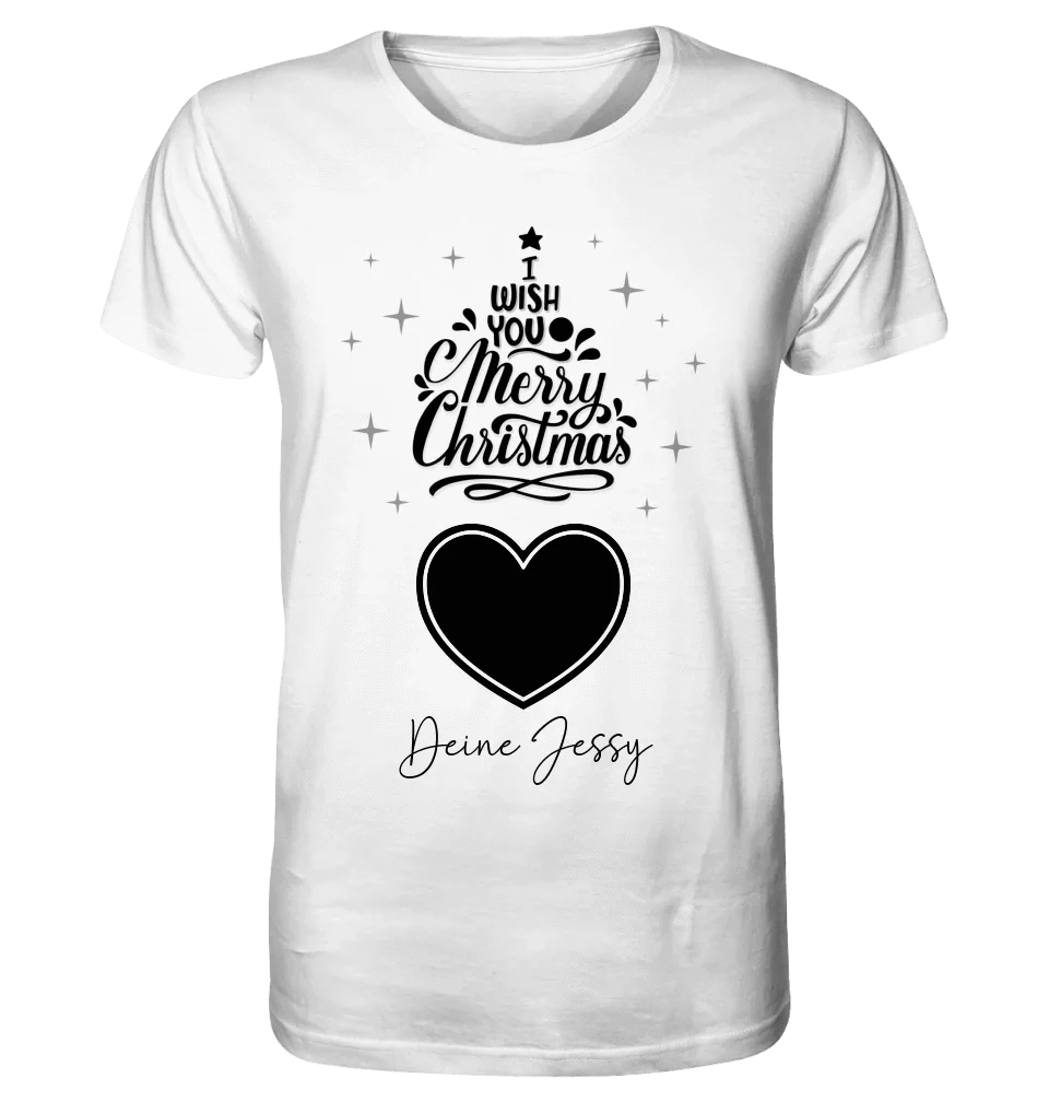 Dein Bild im Merry Christmas Tree + Name für Weihnachten • Unisex Premium T-Shirt XS-5XL aus Bio-Baumwolle für Damen & Herren • Exklusivdesign • personalisiert