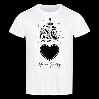 Dein Bild im Merry Christmas Tree + Name für Weihnachten • preiswertes Classic T-Shirt Unisex/Bio