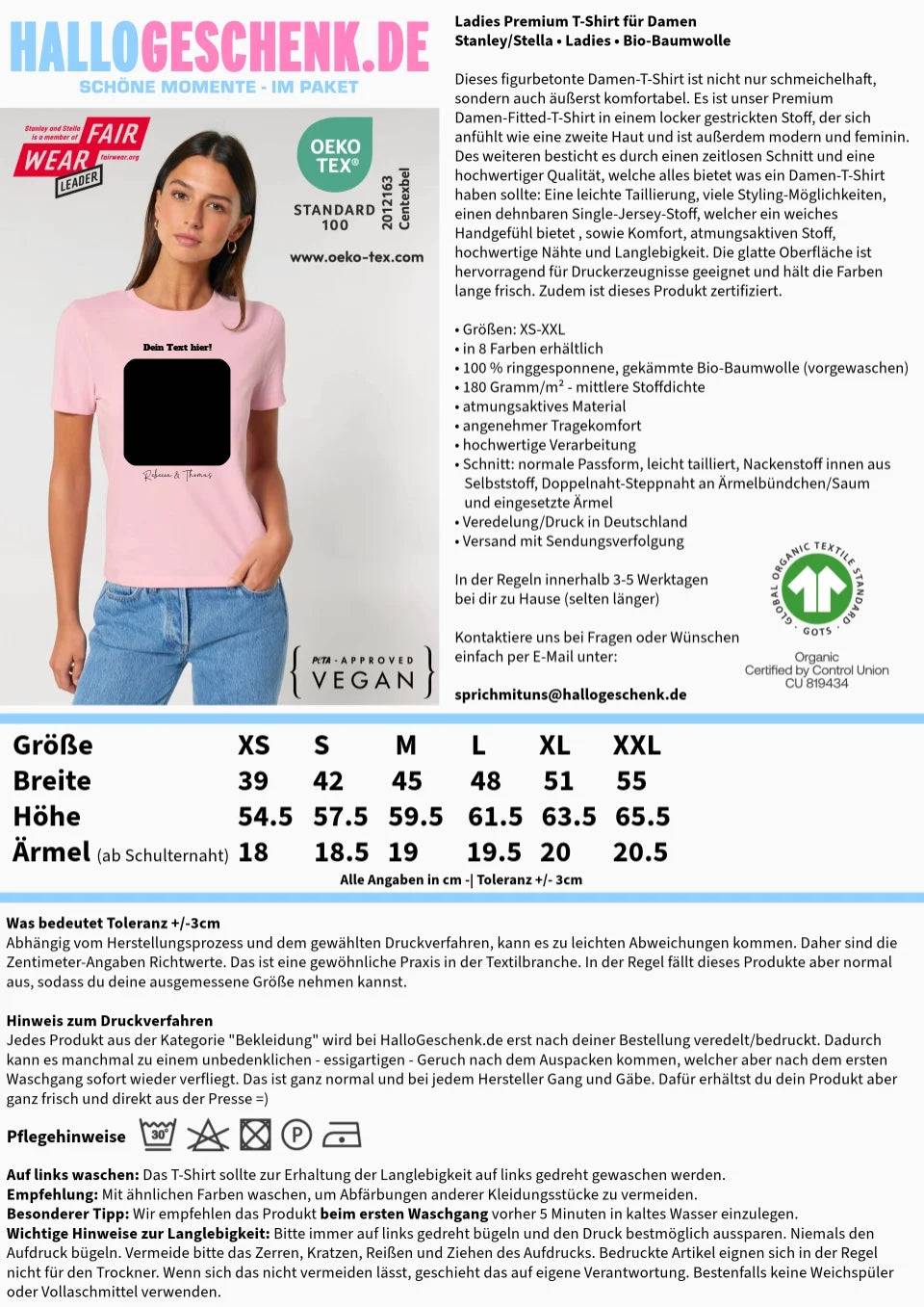 Dein Bild in viereckiger Form personalisierbar • Ladies Premium T-Shirt XS-2XL aus Bio-Baumwolle für Damen