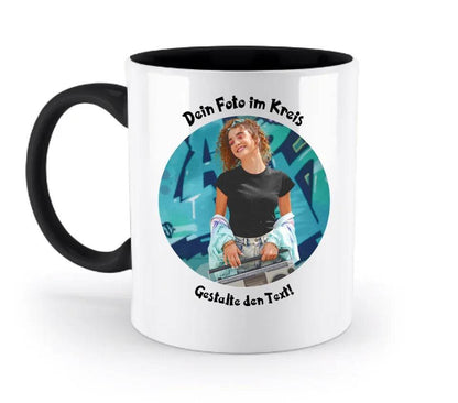 Dein FOTO im Kreis + Text • zweifarbige Tasse spülmaschinengeeignet • Exklusivdesign • personalisiert