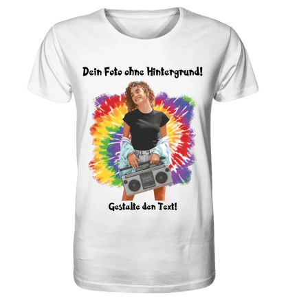 Dein FOTO mit Hintergrundentferner + Text + Hintergrund optional • Unisex Premium T-Shirt XS-5XL aus Bio-Baumwolle für Damen & Herren • Exklusivdesign • personalisiert • KI-MAGIC-CUT