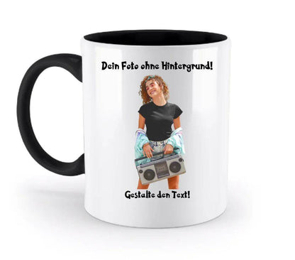 Dein FOTO mit Hintergrundentferner + Text + Hintergrund optional • zweifarbige Tasse spülmaschinengeeignet • Exklusivdesign • personalisiert • KI-MAGIC-CUT