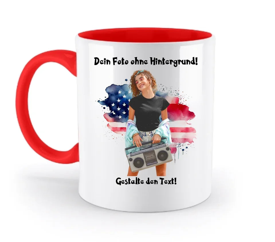 Dein FOTO mit Hintergrundentferner + Text + Hintergrund optional • zweifarbige Tasse spülmaschinengeeignet • Exklusivdesign • personalisiert • KI-MAGIC-CUT