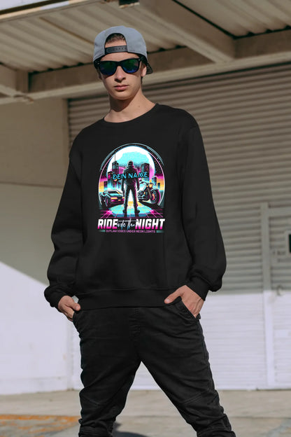 Dein Name • Ride into the night • Retro • 80s • Cyberpunk • Unisex Sweatshirt Bio-Baumwolle in 4 Farben XS-3XL • personalisiert