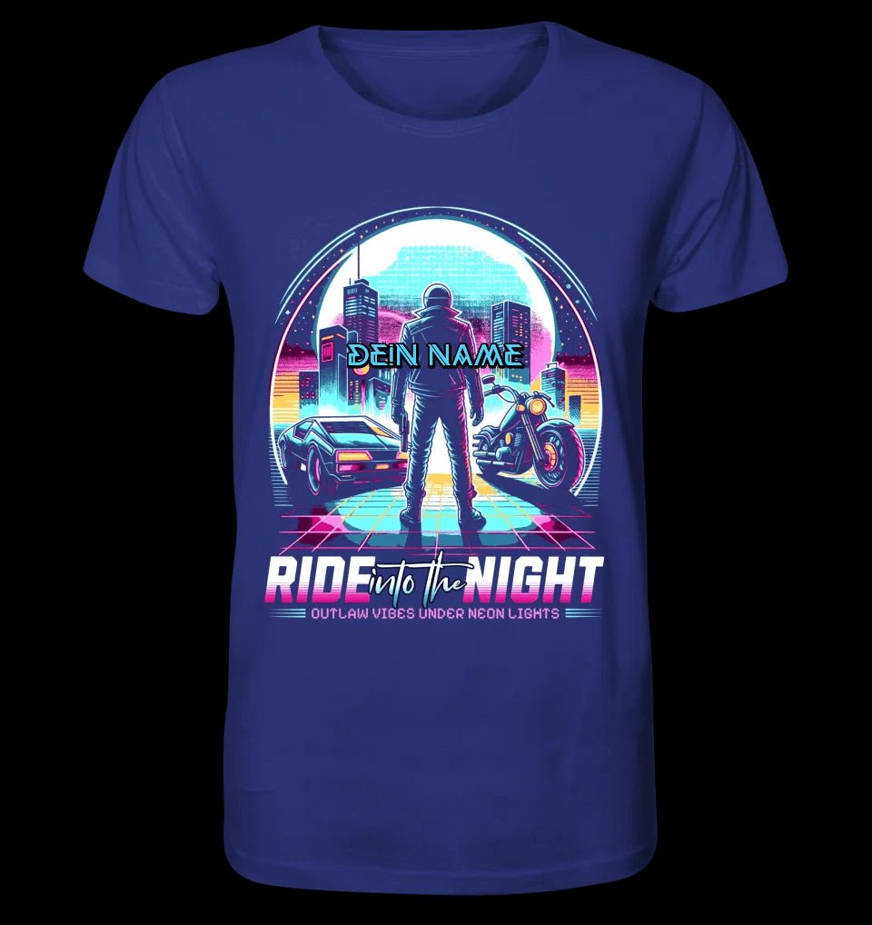 Dein Name • Ride into the night • Retro • 80s • Cyberpunk • Unisex Premium T-Shirt XS-5XL aus Bio-Baumwolle für Damen & Herren • Exklusivdesign • personalisiert