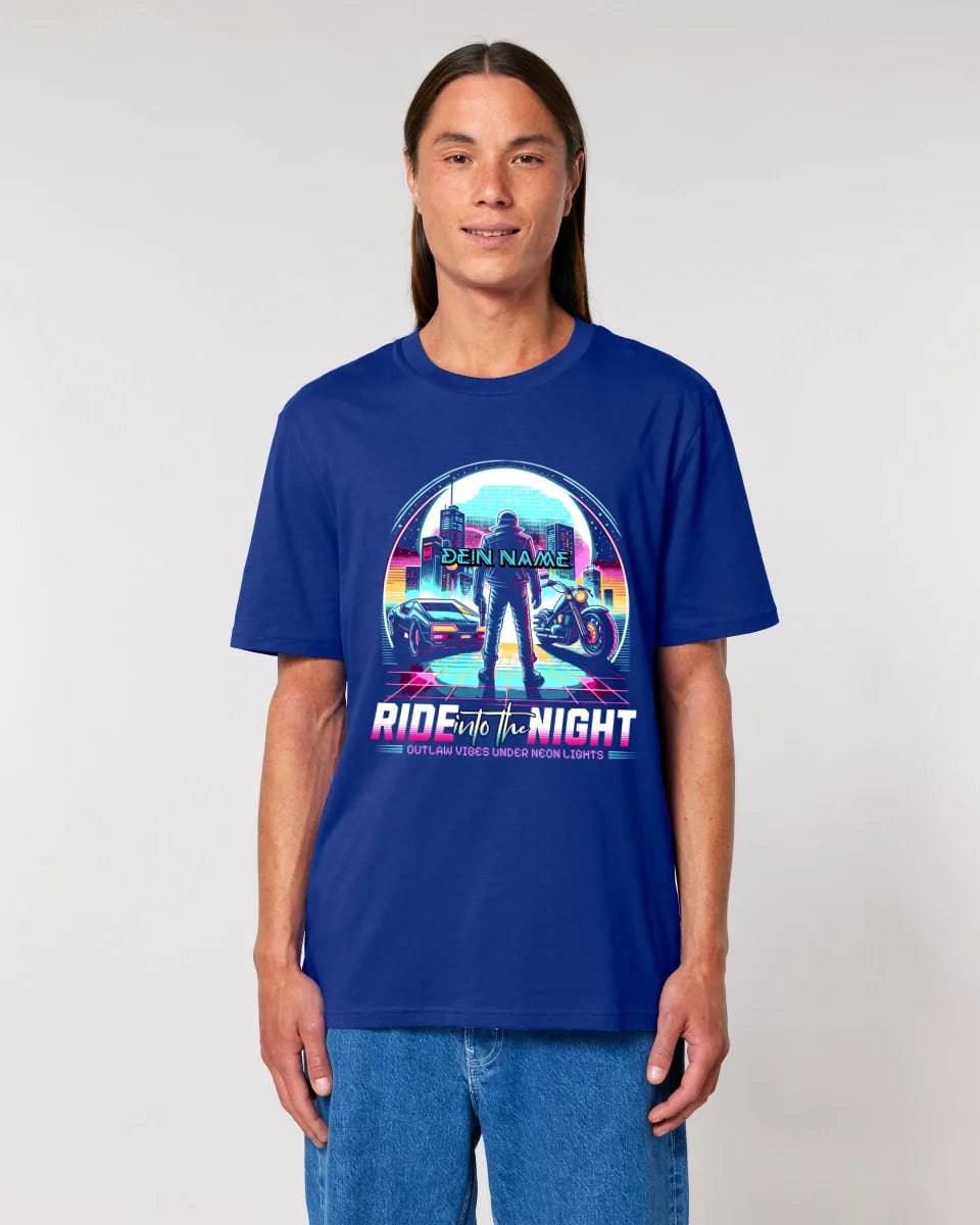 Dein Name • Ride into the night • Retro • 80s • Cyberpunk • Unisex Premium T-Shirt XS-5XL aus Bio-Baumwolle für Damen & Herren • Exklusivdesign • personalisiert