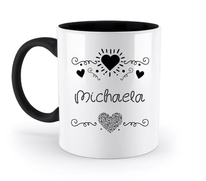 Dein e Wunschname n im LOVE DESIGN 2 - Personalisierte zweifarbige Tasse 330ml mit farbigem Innendruck