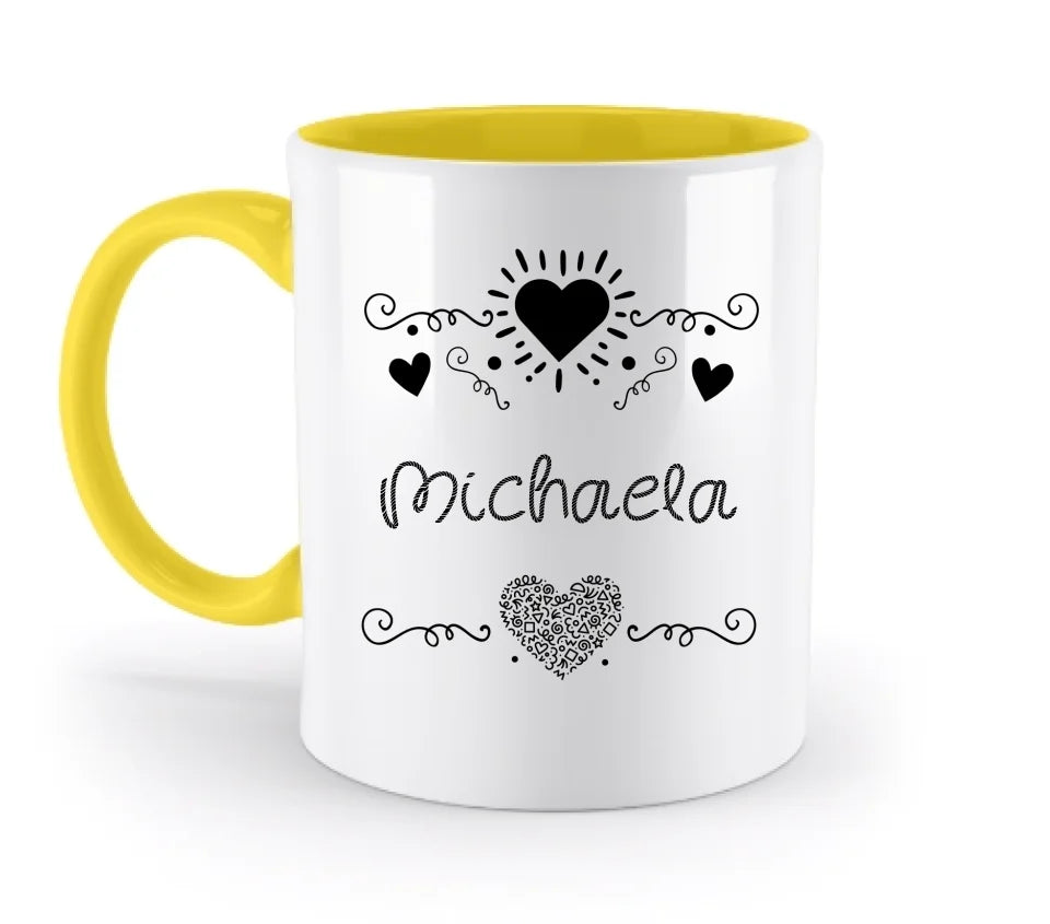 Dein e Wunschname n im LOVE DESIGN 2 - Personalisierte zweifarbige Tasse 330ml mit farbigem Innendruck